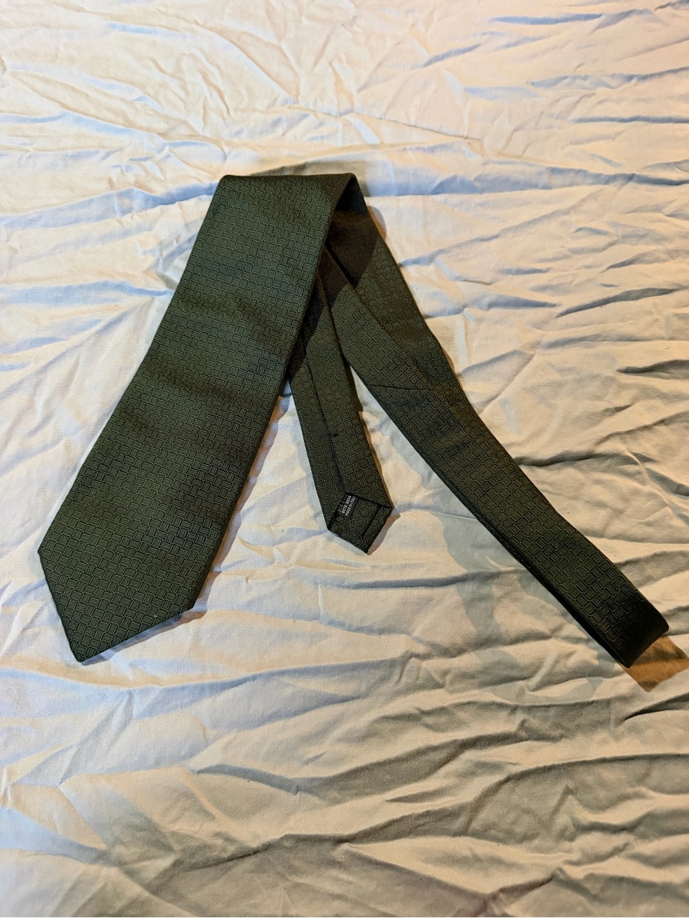 Men's Dark Green Textured Silk Tie - Made in Italy